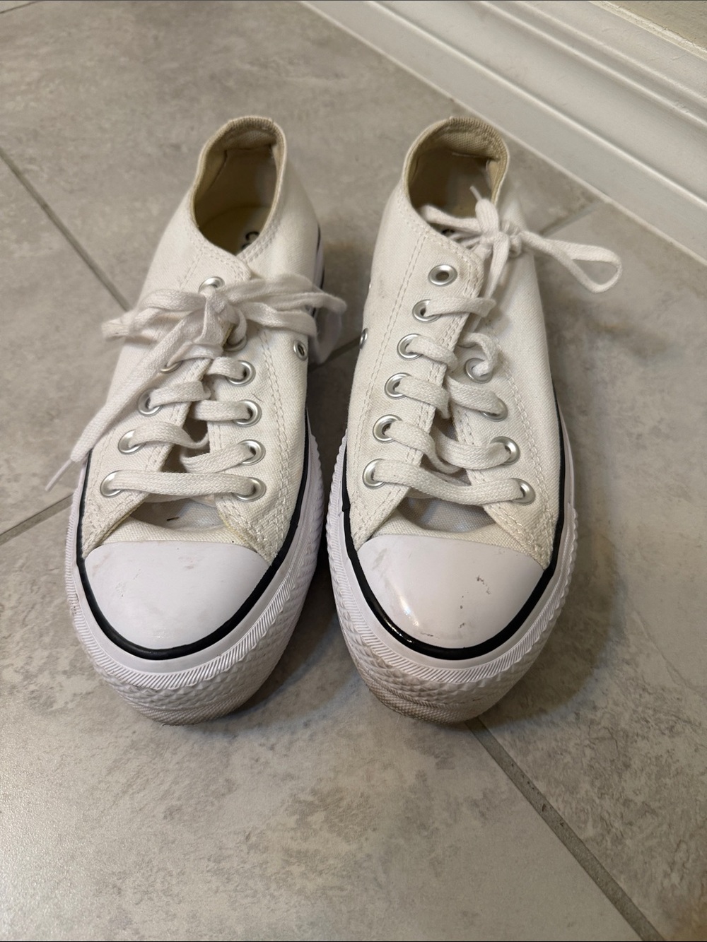 Converse White Low-Top Platform Canvas Sneaker - Picture 2 of 3